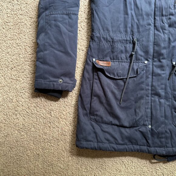 Columbia Jacket Mens Medium Full Zip Hood Flannel Lined Dark Grey Blue - Picture 6 of 11